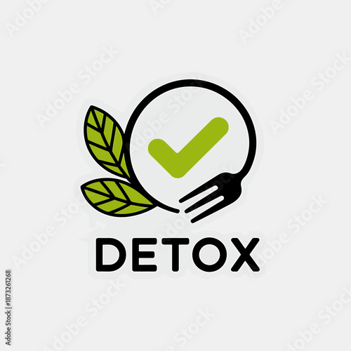 Green Detox Logo with Leaf and Fork Symbol