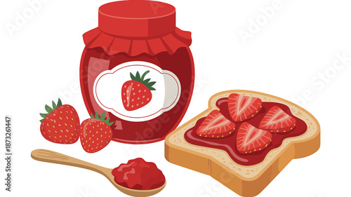 Strawberry Jam on Toast with Fresh Strawberries
