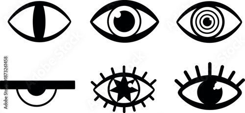 Collection of different eye icons in black and white