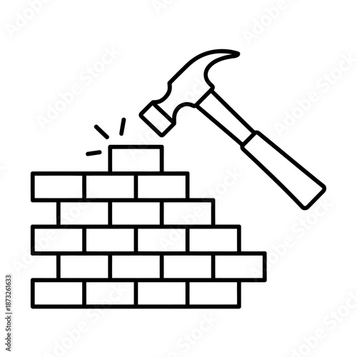 Builders Work in Progress with Hammer and Brick Wall