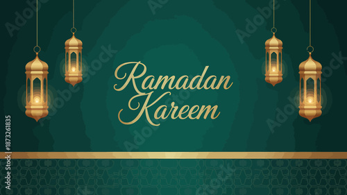 Ramadan Kareem Greeting Card with Hanging Lanterns