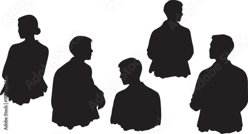 Silhouettes of five people in various poses and positions