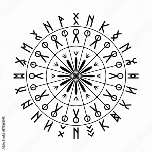 Intricate circular symbol with mysterious runes and arrows