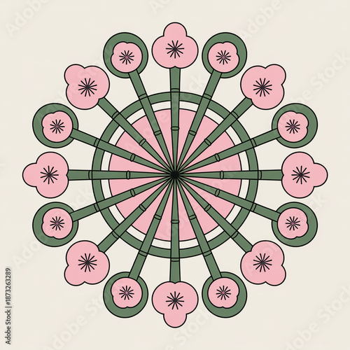 Cherry blossom floral pattern with green stems