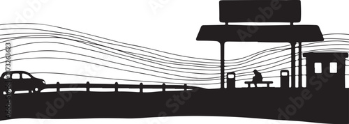 Silhouette of a car driving on a highway bridge