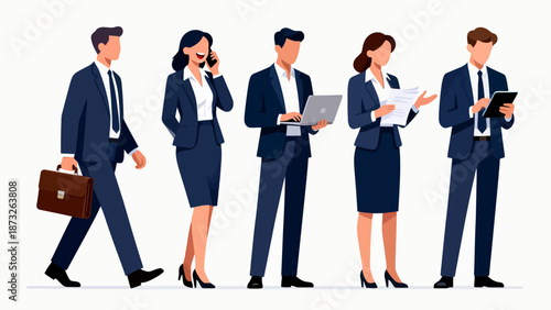 Business people in suits with devices