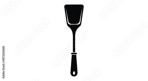 A simple black kitchen spatula design presented in a stark clean and elegant silhouette