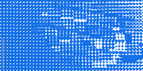 Young vector with circle shape. Dots halftone white and blue color pattern gradient grunge texture background.