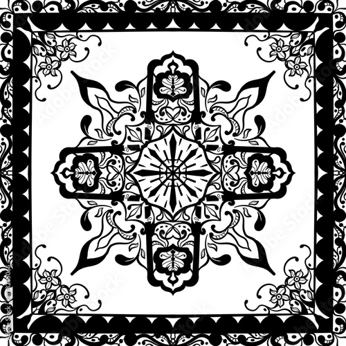 Illustration of bandana and scarf pattern design, unique abstract pattern with black and white colors