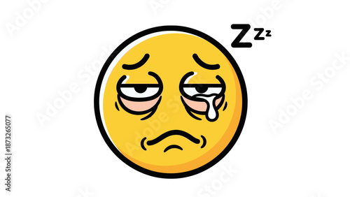 Tired and sleepy yellow emoticon face with tears and frowning expression.