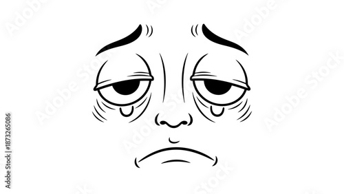 Sad face with tears and frowning expression.