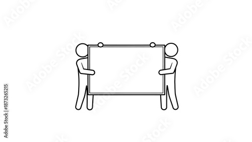 Two people holding a blank sign or banner together.