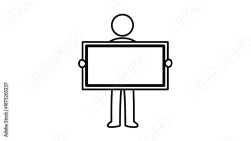 Simple line drawing of a person holding a blank sign.