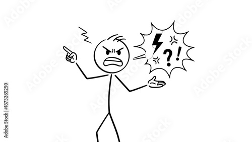 Angry stick figure with confused expression and question mark.