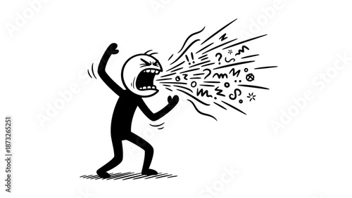 Man Singing Loudly with Musical Notes Emitting from Mouth.