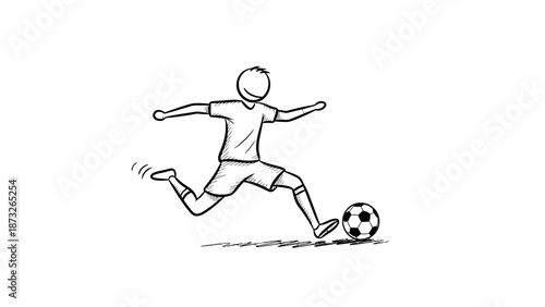 Simple line drawing of a soccer player kicking a ball.