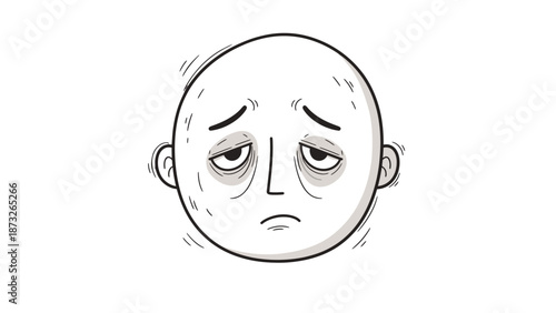 A simple line drawing of a bald person's face with a frowning expression.