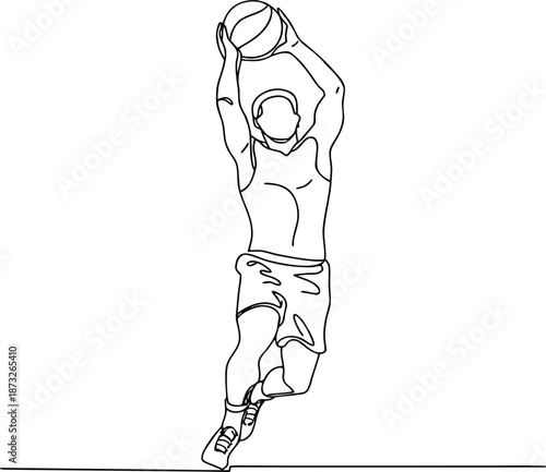 Basketball Player Dunking Action Sketch Line Art Vector Illustration