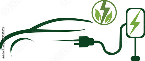 Green electric vehicle charging icon with lightning bolt and leaves symbolizing ecofriendly transportation