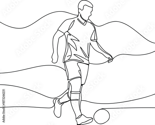 Dynamic Soccer Player Line Art, Continuous Drawing Football Athlete Action, Sport Illustration