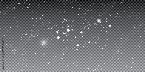 Falling snowflakes in transparent beauty, delicate and small, isolated on a clear background. Snowflake elements, snowy backdrop. Vector illustration