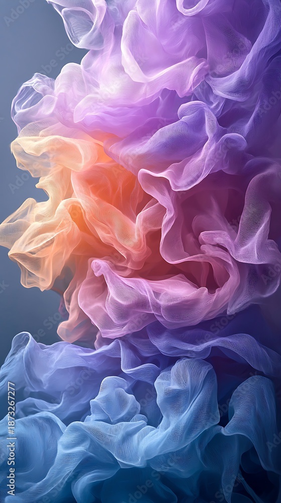 Obraz premium Abstract pastel fabric swirls in blue, purple, and orange hues