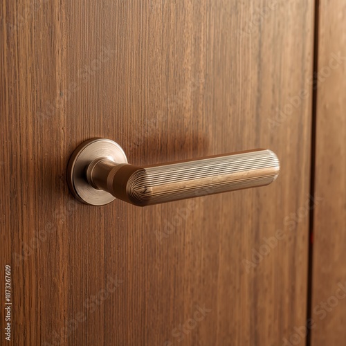 Door Handle Close up on Wooden Door in a Modern Home Interior During Daytime