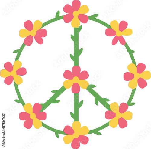 Women's Day Peace Symbol with Floral Design, Feminine Empowerment Illustration