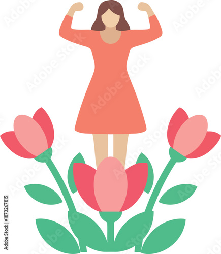Empowered Woman Standing Among Flowers Illustration for International Women's Day Celebration