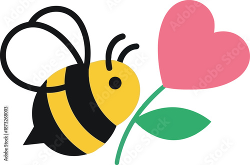 Cute Bee with Heart Flower Illustration for International Women's Day Greeting Cards and Designs