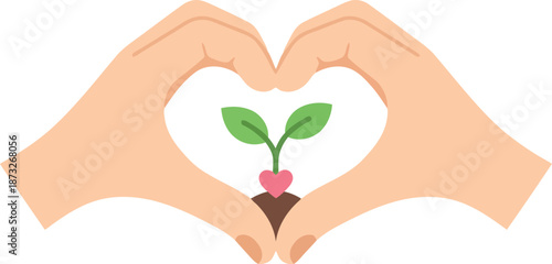 Women's Day Heart Hands with Seedling Vector – Growth, Love, and Empowerment Illustration