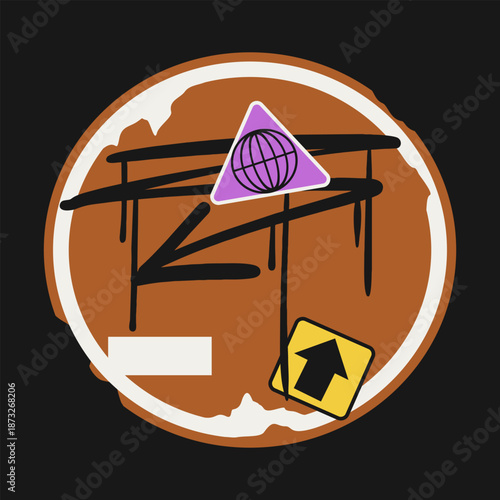 Stop sign vector illustration design set. Warning stop sign sticker design pack. Urban vector streetwear design bundle. Scribbles