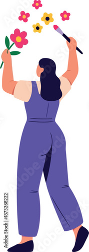Creative Woman Painting Flowers Illustration for International Women's Day Celebration