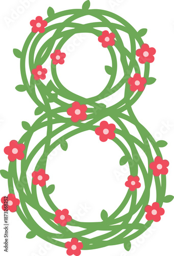 Floral Number 8 Illustration for International Women's Day Celebration, Feminine Spring Design