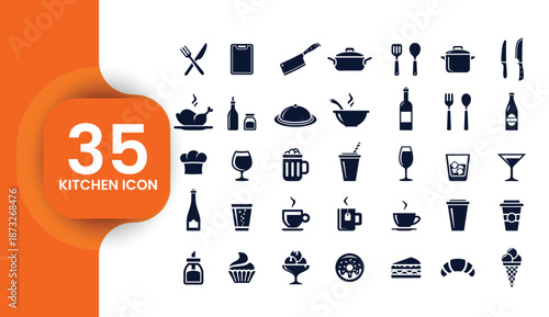 Set of 35 Kitchen and Food Icons