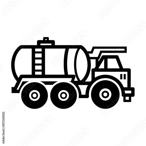Simple graphic icon of a tank truck, a heavy vehicle used for liquid delivery and industrial transportation