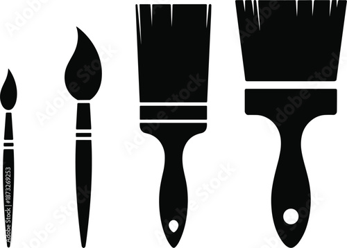 Collection of Black Silhouette Paint Brushes and Artist Brushes Keywords: paint brush, artist brush, painting, art, tool