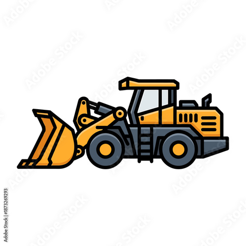 Heavy Construction Front-End Loader Cartoon Icon for Earthmoving and Industrial Work