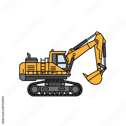 Vibrant Yellow Excavator Illustration for Construction, Earthmoving, and Heavy Equipment Projects