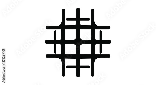 A striking black and white grid pattern showcasing a complex geometric form silhouette