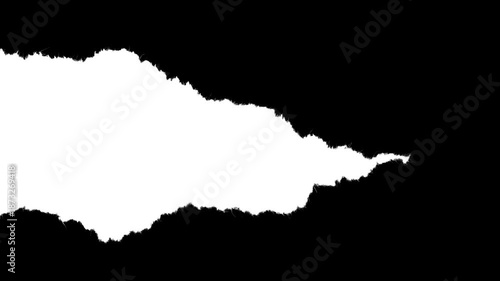 Fast torn paper matte transition with large diagonal tear. Black and white luma mask for dynamic diagonal wipes, creative reveals and professional video compositing.