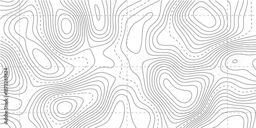 A detailed topographic map illustration shows contour lines representing varying elevations and terrain features in a muted palette