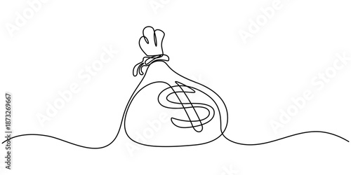 Dollar money bag continuous one line drawing illustration. Business euro sign concept. Continuous one line drawing of euro money bag.