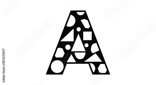An abstract capital letter a composed of various geometric shapes strikingly rendered as a silhouette