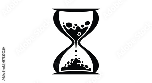 A striking black hourglass shape with falling sand depicted in a bold silhouette