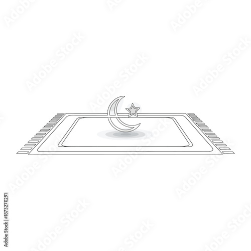 Moon and Star on the Prayer Rug: A serene depiction of the symbol of the crescent moon and star rests atop a finely woven prayer rug. 