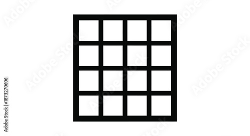 A grid of sixteen empty squares defined by black lines creating a minimalist silhouette