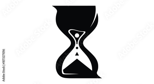 An elegant black and white hourglass graphic design embodies the concept of time passing silhouette