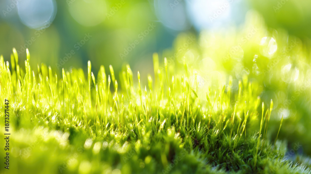 Obraz premium Fresh green grass growing under bright sunlight in a natural set