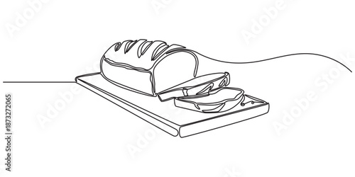 Bread loaf single continuous one line art minimalist outline isolated vector with white background, Loaf icon line continuous drawing vector. One line Loaf icon vector background. Loaf icon. Bread 	
